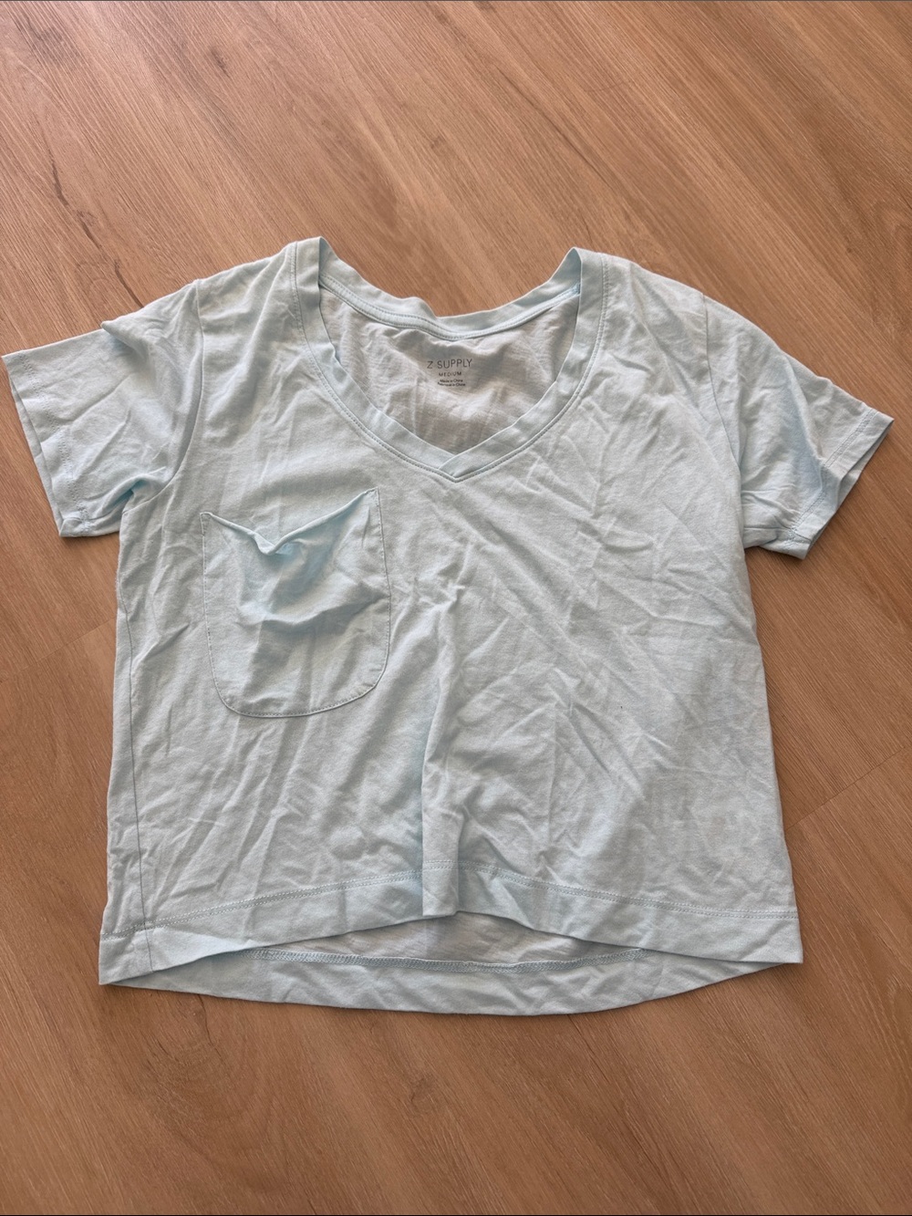 Z Supply Pale Blue V-Neck Pocket Tee